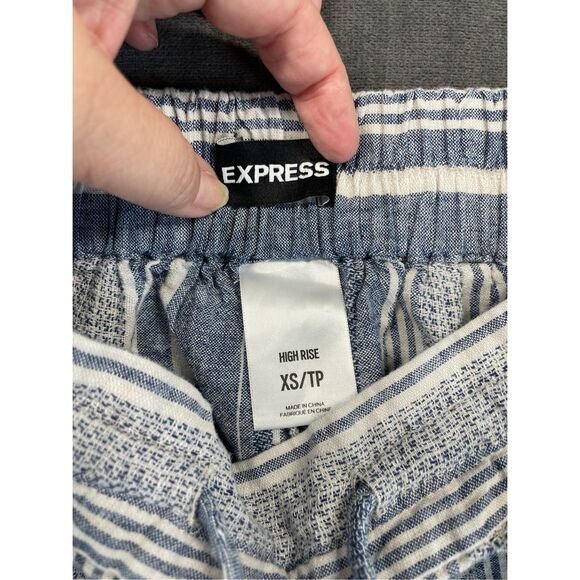 Coastal Linen Split Leg Pants Express Women XS Blue White Striped Beachy Relaxed - Picture 7 of 10